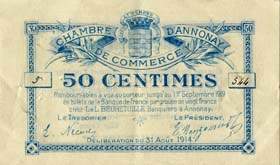 Billet de la Chambre de Commerce d'Annonay - 50 centimes avec 2 num�ros manuscrits