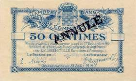 Billet de la Chambre de Commerce d'Annonay - 50 centimes - d�lib�ration du 31 ao�t 1914 - sp�cimen annul�