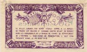 Billet de la Chambre de Commerce de l'Aveyron (Rodez et Millau) - 50 centimes - d�lib�ration du 12 mars 1915 - sp�cimen annul� 000000 - grandes lettres