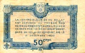 Billet de la Chambre de Commerce de l'Aveyron (Rodez et Millau) - 50 centimes - d�lib�ration du 19 juillet 1917 - s�rie 1