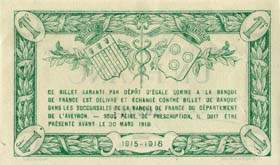 Billet de la Chambre de Commerce de l'Aveyron (Rodez et Millau) - 1 franc - délibération du 12 mars 1915