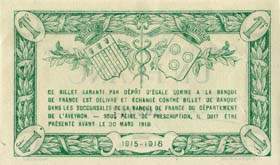 Billet de la Chambre de Commerce de l'Aveyron (Rodez et Millau) - 1 franc - d�lib�ration du 12 mars 1915