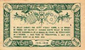 Billet de la Chambre de Commerce de l'Aveyron (Rodez et Millau) - 1 franc - d�lib�ration du 12 mars 1915 - sp�cimen annul� 000000 - petites lettres