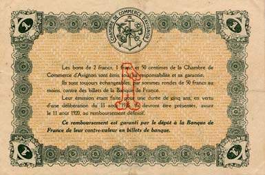 Billet de la Chambre de Commerce d'Avignon - Villes d'Avignon, Apt, Carpentras, Orange - 1 franc - D�lib�ration du 11 ao�t 1915 - Guerre Europ�enne de 1914-1915