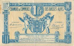 Billet de la Chambre de Commerce des Basses-Alpes - 1 franc - d�lib�ration du 19 juillet 1917
