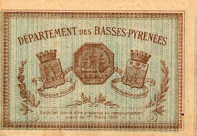 Billet de la Chambre de Commerce de Bayonne - 50 centimes - d�lib�ration du 16 janvier 1915 - s�rie YY - n� 007,994
