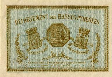 Billet de la Chambre de Commerce de Bayonne - 50 centimes - d�lib�ration du 22 mai 1916 -  s�rie O - n� 007,012