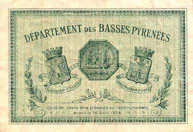Billet de la Chambre de Commerce de Bayonne - 1 franc - 50 centimes - délibération du 26 août 1921