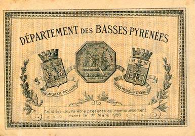 Billet de la Chambre de Commerce de Bayonne - 1 franc - d�lib�ration du 16 janvier 1915 - s�rie K - n� 004,825