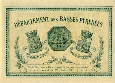 Billet de la Chambre de Commerce de Bayonne - 1 franc - d�lib�ration du 22 mai 1916 - s�rie JJ - n� 004,434