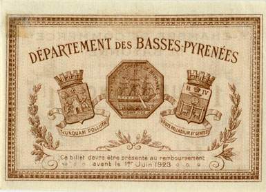 Billet de la Chambre de Commerce de Bayonne - 1 franc - d�lib�ration du 30 janvier 1918 - s�rie 54 - n� 03,055