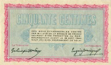 Billet de la Chambre de Commerce de Belfort - 50 centimes - d�lib�ration du 18 ao�t 1915 - s�rie 104
