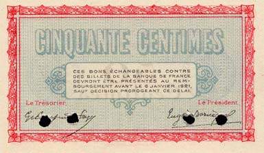 Billet de la Chambre de Commerce de Belfort - 50 centimes - d�lib�ration du 6 janvier 1916 - sp�cimen