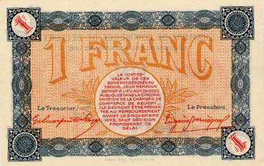 Billet de la Chambre de Commerce de Belfort - 1 franc - d�lib�ration du 4 novembre 1918 - sp�cimen