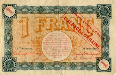 Billet de la Chambre de Commerce de Belfort - 1 franc - d�lib�ration du 4 novembre 1918 - s�rie AM 138 - n� 26953 - surcharge rouge