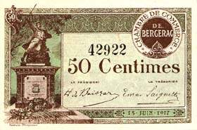 Billet de la Chambre de Commerce de Bergerac - 50 centimes - 17 juin 1917