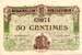 Billet de la Chambre de Commerce de Bergerac - 50 centimes - 5 août 1918