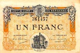 Billet de la Chambre de Commerce de Bergerac - 1 franc - 5 ao�t 1918