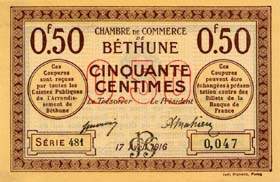 Billet de la Chambre de Commerce de B�thune - 50 centimes - 17 avril 1916