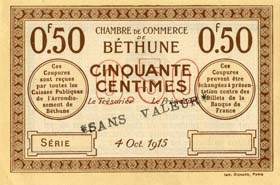 Billet de la Chambre de Commerce de B�thune - 50 centimes - 4 octobre 1915 - sp�cimen