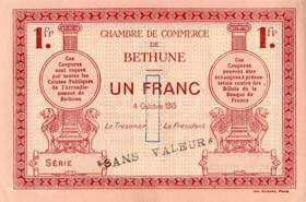 Billet de la Chambre de Commerce de B�thune - 1 franc - 4 octobre 1915 - sp�cimen