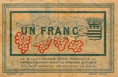 Billet de la Chambre de Commerce de B�ziers - 1 franc - d�lib�ration du 9 juin 1915 - s�rie E42.33