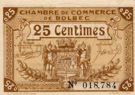 Billet de la Chambre de Commerce de Bolbec - 25 centimes - 1920-1925