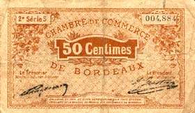 Billet de la Chambre de Commerce de Bordeaux - 50 centimes �mission de 1914 - 2�me s�rie