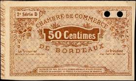 Billet de la Chambre de Commerce de Bordeaux - 50 centimes - �mission de 1914 - 2 �me s�rie D - sp�cimen annul�