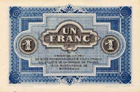 Billet de la Chambre de Commerce de Bordeaux - 1 franc - �mission en 1917 - sans date de remboursement - filigrane Abeilles - s�rie 11