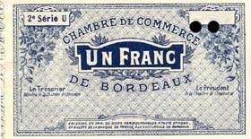 Billet de la Chambre de Commerce de Bordeaux - 1 franc �mission de 1914 - 2�me s�rie U - sp�cimen