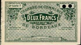 Billet de la Chambre de Commerce de Bordeaux - 2 francs �mission de 1914 - 2�me s�rie T - sp�cimen