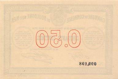 Billet de la Chambre de Commerce de Boulogne-sur-Mer - 50 centimes - d�lib�ration du 14 ao�t 1914 - avec N mais sans lettre de s�rie