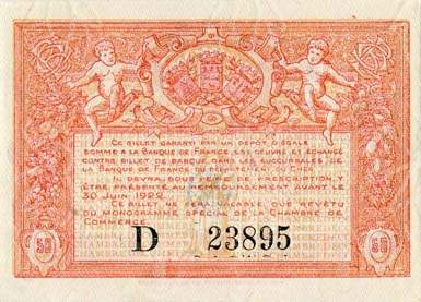 Billet de la Chambre de Commerce de Bourges - 1 franc MCMXVII (1917) - remboursement avant le 30 juin 1922