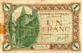 Billet de la Chambre de Commerce de Brive - 1 franc - remboursables jusqu'au 31 d�cembre 1924