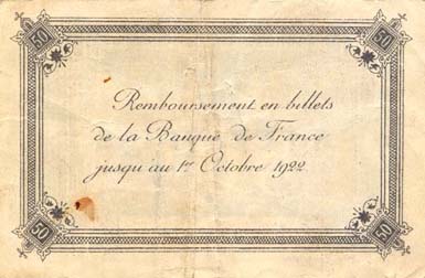Billet de la Chambre de Commerce de Calais - 50 centimes - huiti�me  �mission - n� 0,322,474