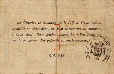 Billet de la Chambre de Commerce de Calais - 1 franc - d�lib�ration du 22 ao�t 1914 - n� 011,203