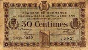Billet de la Chambre de Commerce de Chalon-sur-Sa�ne, Autun & Louhans - 50 centimes - d�lib�ration du 27 juin 1916