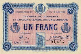 Billet de la Chambre de Commerce de Chalon-sur-Sa�ne, Autun & Louhans - 1 franc - d�lib�ration du 2 mai 1922