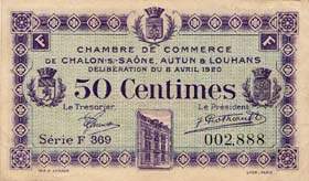 Billet de la Chambre de Commerce de Chalon-sur-Sa�ne, Autun & Louhans - 50 centimes - d�lib�ration du 8 avril 1920