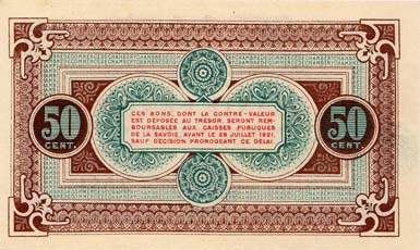 Billet de la Chambre de Commerce de Chamb�ry - 50 centimes - d�lib�ration du 27 juillet 1916 - s�rie F 156 - n� 007139