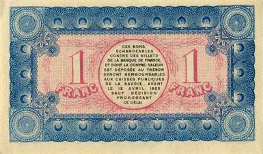 Billet de la Chambre de Commerce de Chamb�ry - 1 franc - d�lib�ration du 12 avril 1920 - s�rie 260 - n� 015805