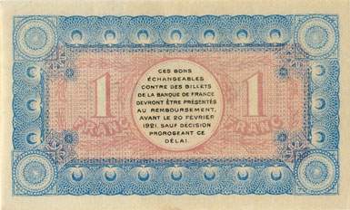 Billet de la Chambre de Commerce de Chamb�ry - 1 franc - d�lib�ration du 19 f�vrier 1916 - s�rie 196 - n� 4281