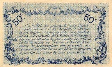 Billet de la Chambre de Commerce de Chateauroux - 50 centimes - 6 janvier 1916 - avec un point apr�s la lettre de s�rie