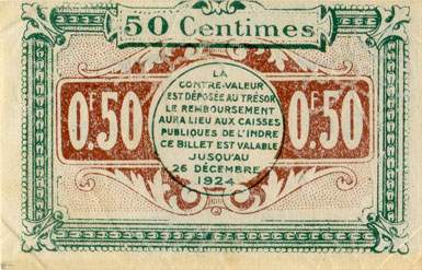 Billet de la Chambre de Commerce de Chateauroux - 50 centimes - 26 d�cembre 1919 - n� 18397