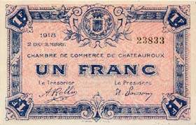 Billet de la Chambre de Commerce de Chateauroux - 1 franc - 2 décembre 1918