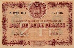 Billet de la Chambre de Commerce de Chateauroux - 2 francs - 6 avril 1915 - lettre C