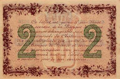 Billet de la Chambre de Commerce de Chateauroux - 2 francs - 6 avril 1915 - lettre C