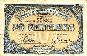 Billet de la Chambre de Commerce de la Creuse - 50 centimes - d�lib�ration du 2 juillet 1918 - 4�me �mission