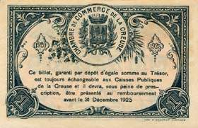 Billet de la Chambre de Commerce de la Creuse - 1 franc - d�lib�ration du 14 f�vrier 1920 - lettre B